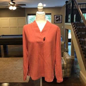 Croft & Barrow L Coral Toggle V Neck  Sweater